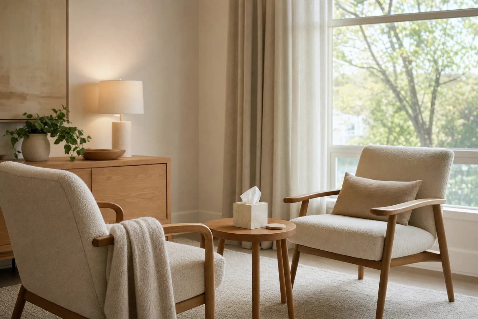 An empty therapy room in morning light